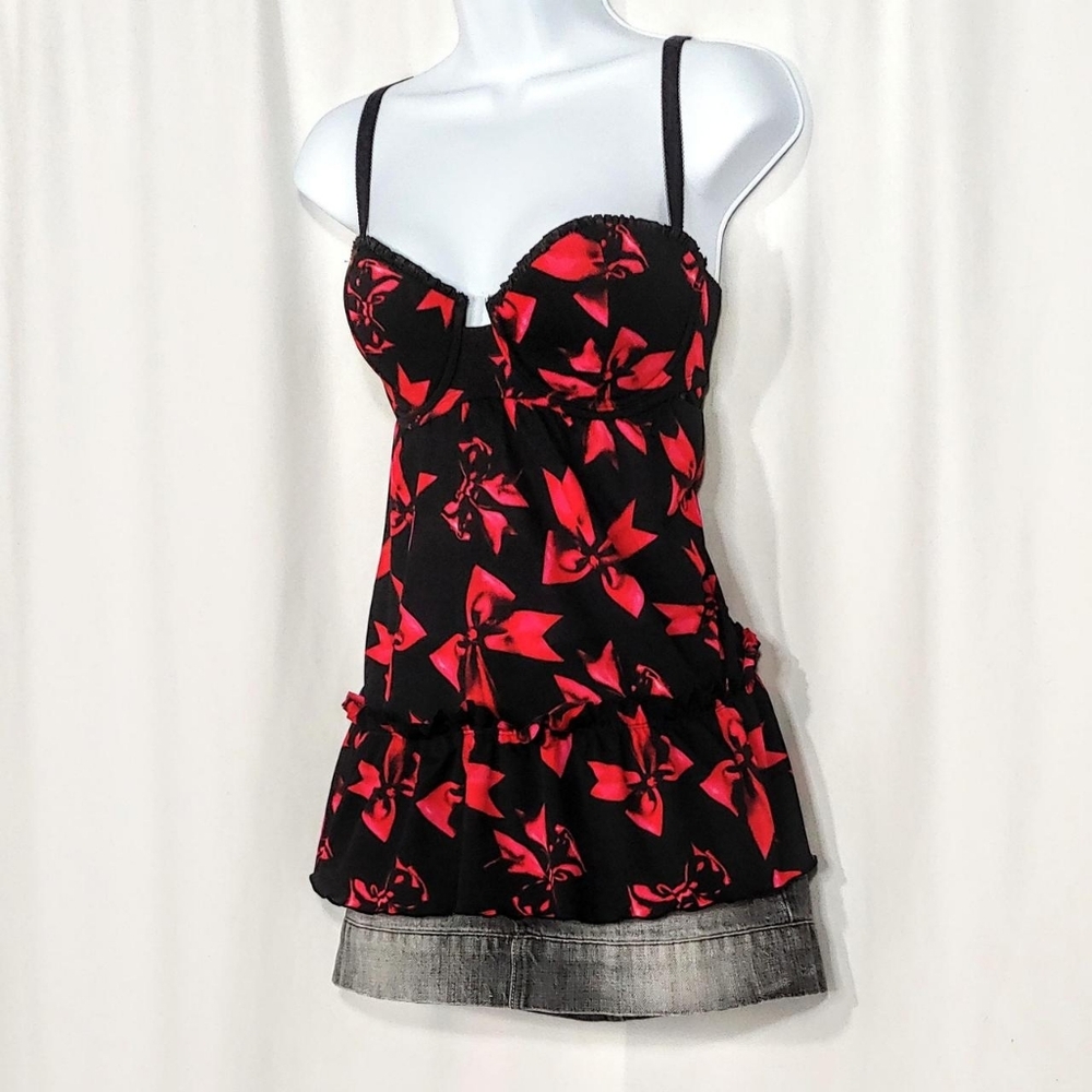 Bow print babydoll lingerie top